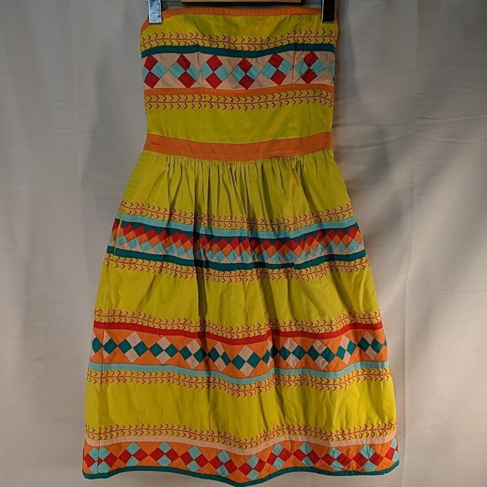 Leifsdottir Dress 0 Strapless Sundress Quilted Yellow Anthropologie 100% Cotton